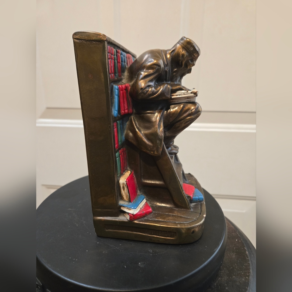 Vintage Bronze Bookend with Red and Blue Accents - Picture 2 of 12